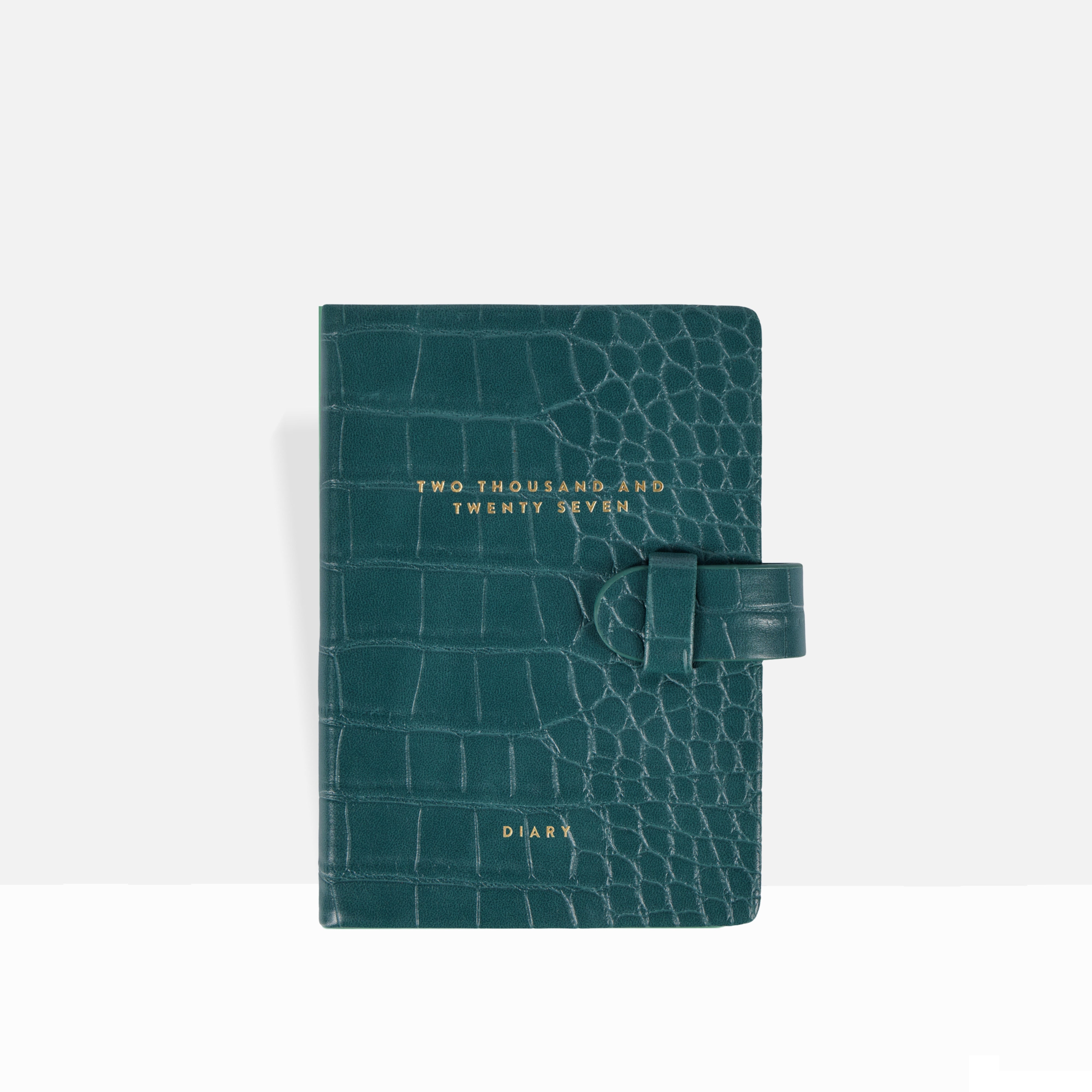 2027 Pocket Diary | Caspian Croc closed cover in teal croc-embossed vegan leather