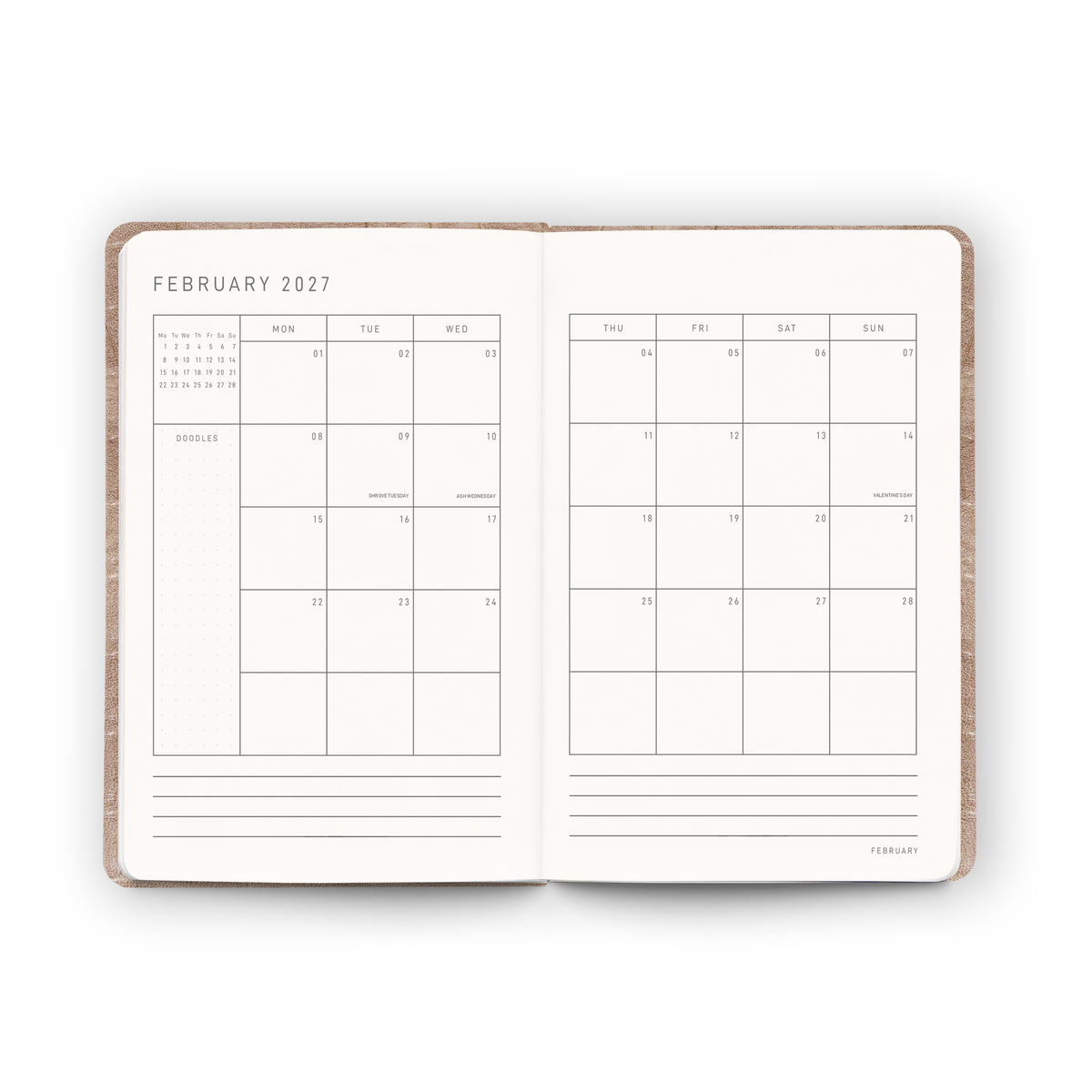 Open blank pages inside the 2027 Pocket Diary | Sahara Croc