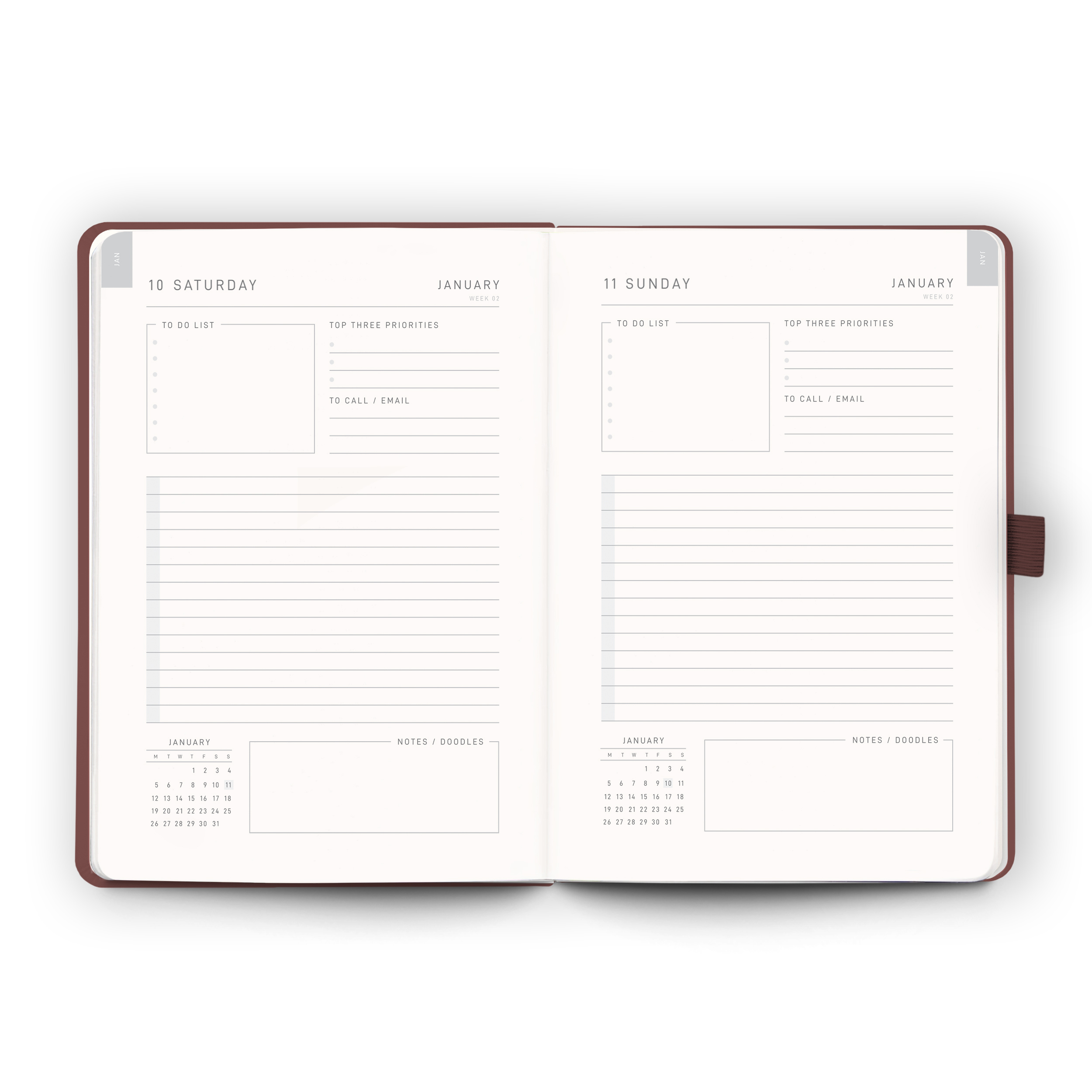 Dark Maroon - 2026 Diary - Day per Page A5 - Scribble & Dot -