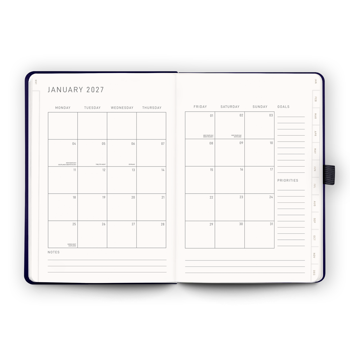 Open blank pages inside the 2027 Weekly Diary | Gold Bee