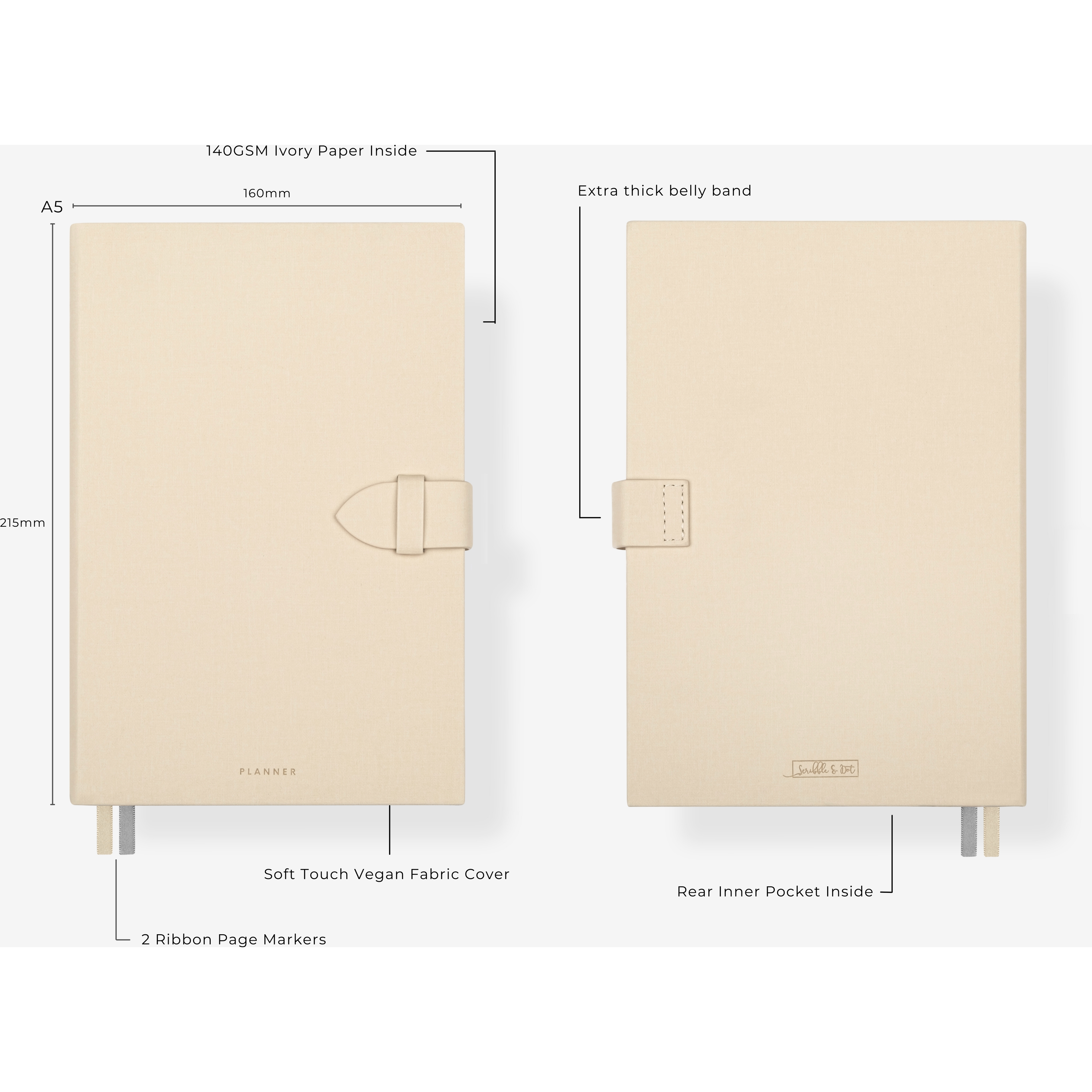 Beige - Undated Planner A5 - Scribble & Dot