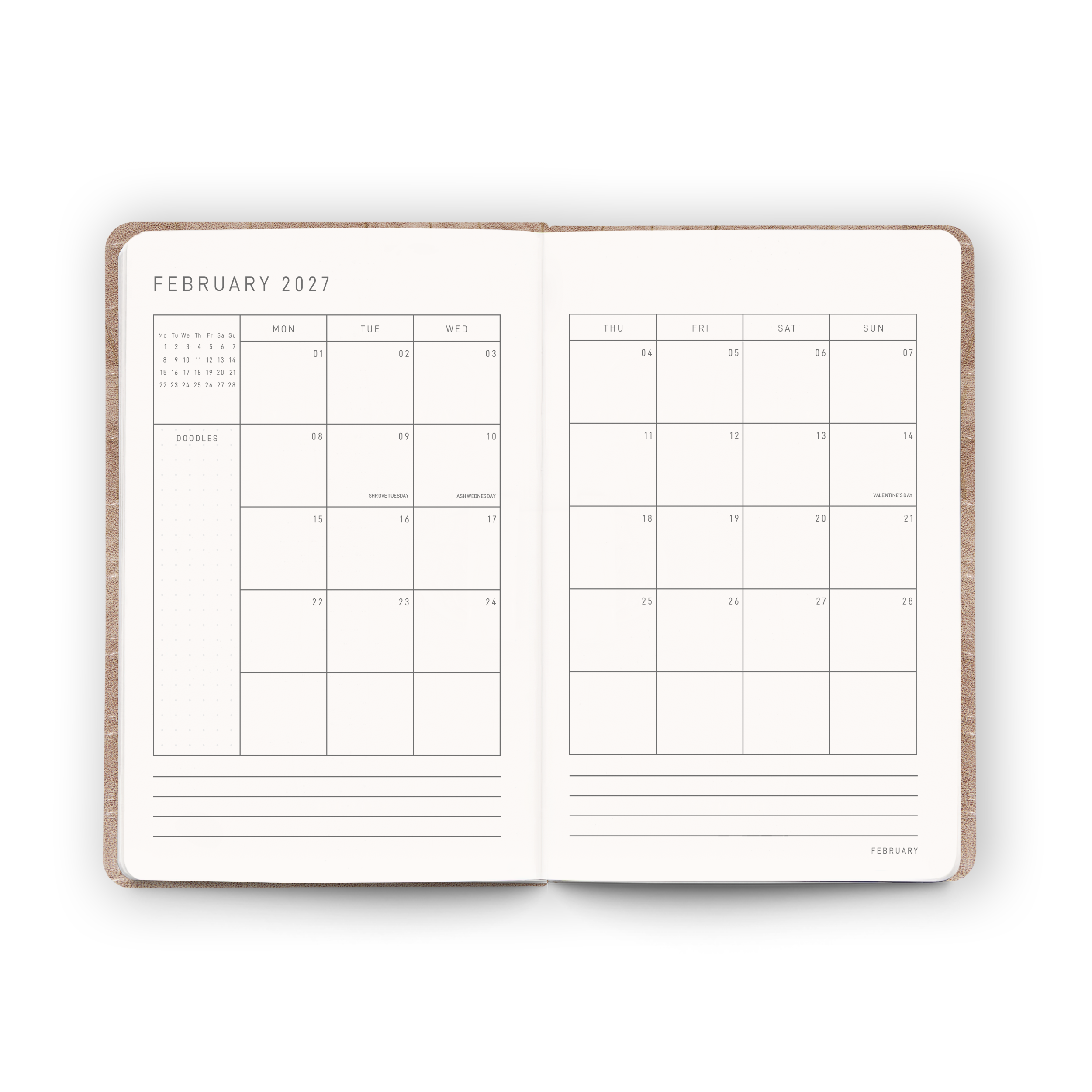 Open blank pages inside the 2027 Pocket Diary | Sahara Croc
