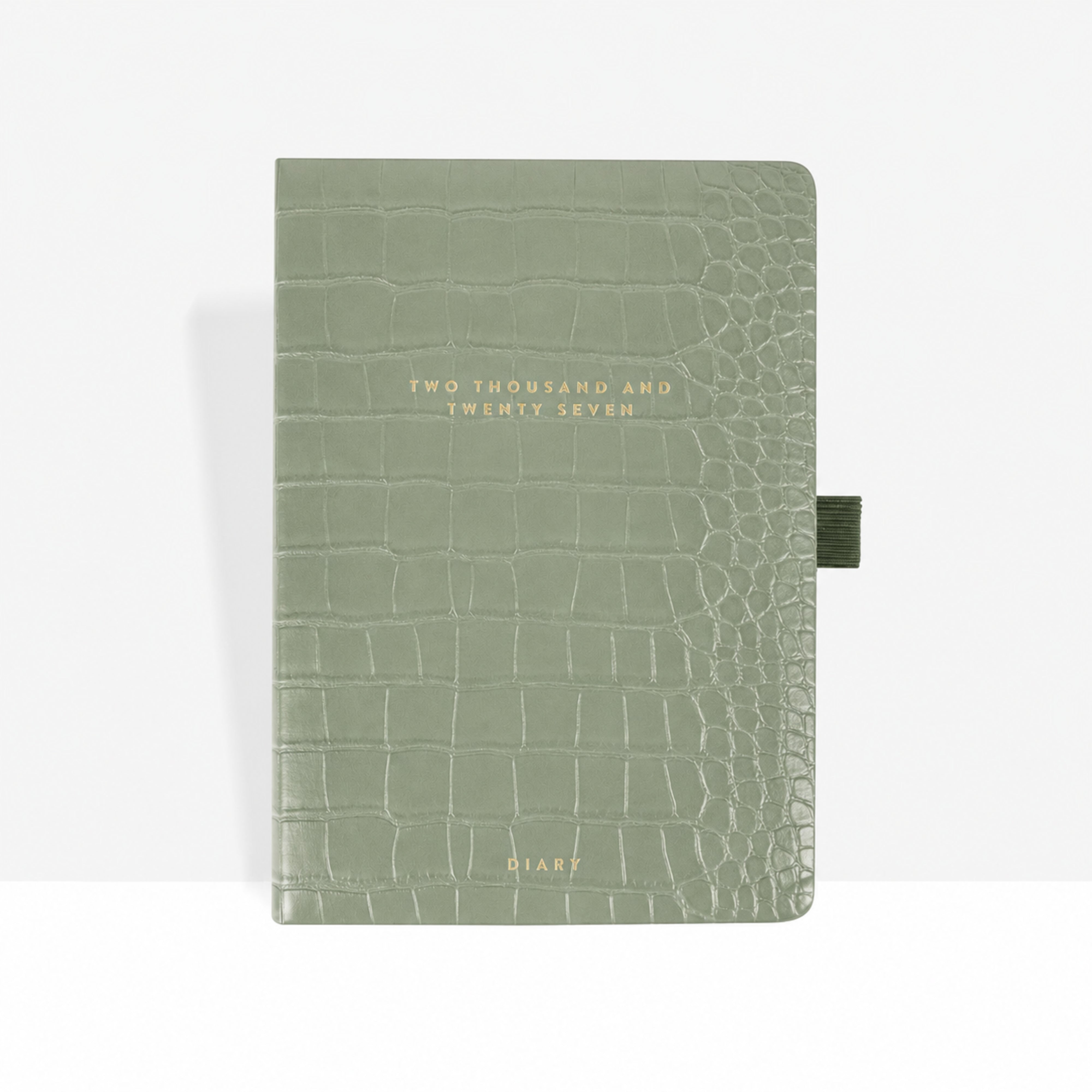 2027 Weekly Diary | Sage Croc closed cover in sage green croc-embossed vegan leather