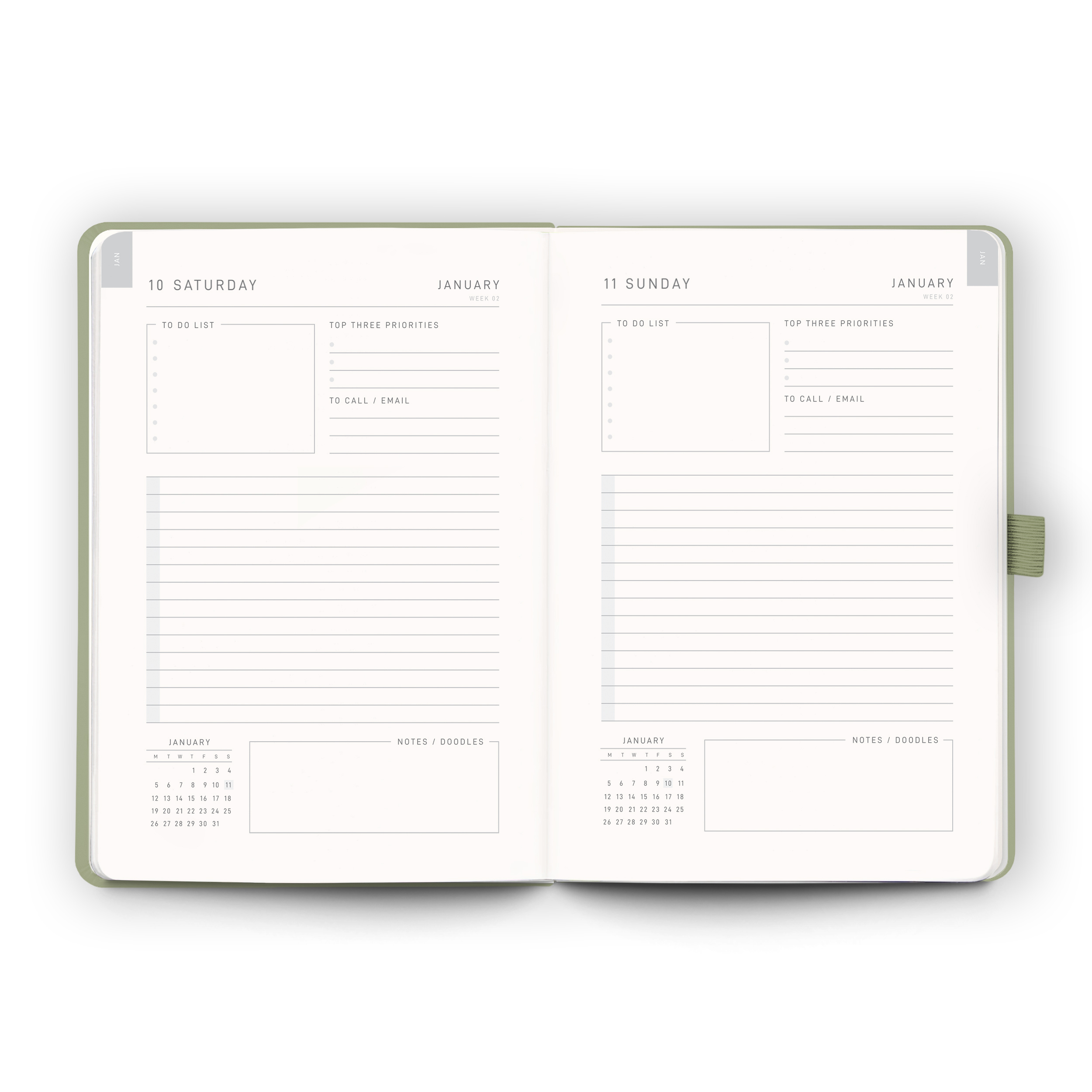 Sage Moss - 2026 Diary - Day per Page A5 - Scribble & Dot -