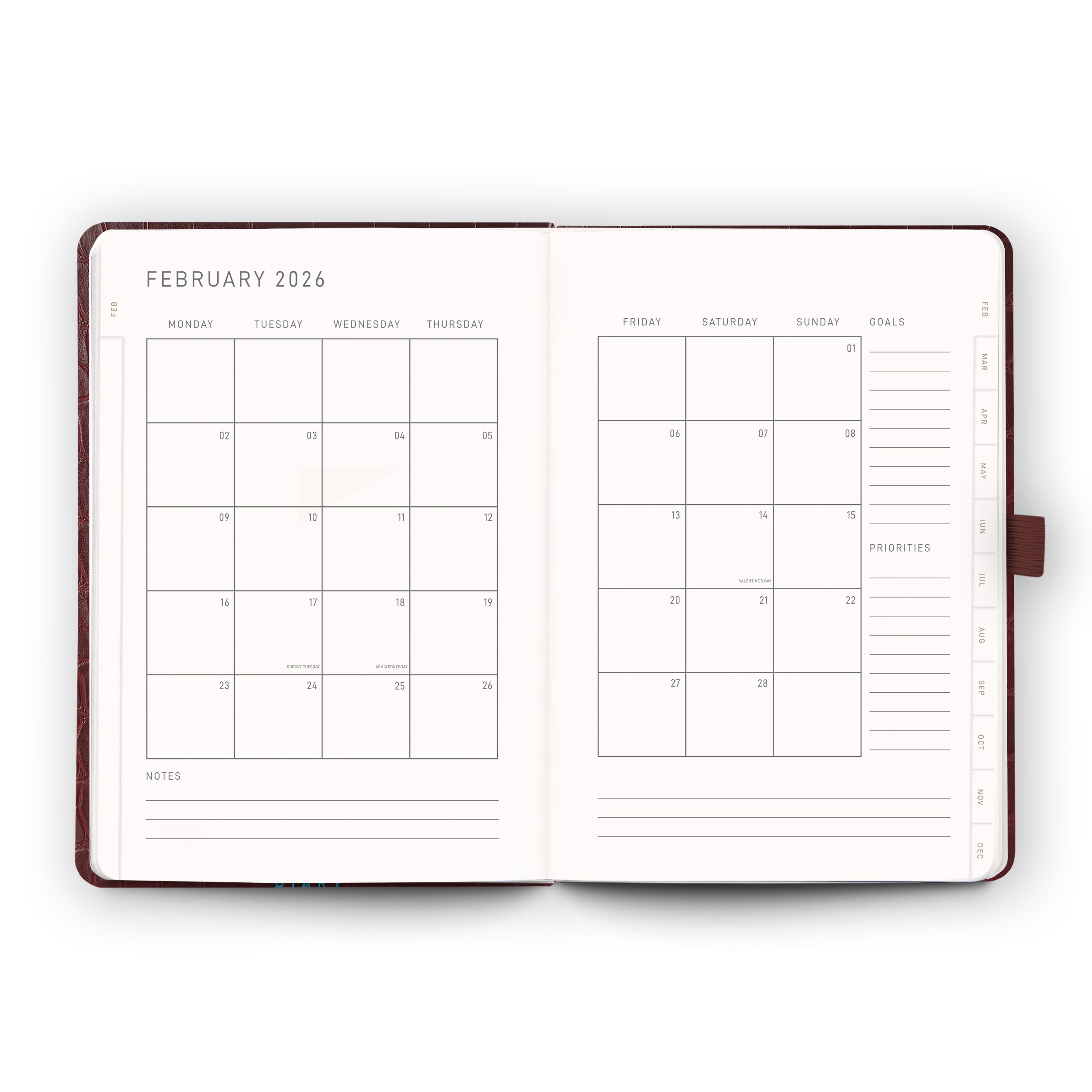 Burgundy Croc - A5 2026 Diary (Weekly) - Scribble & Dot