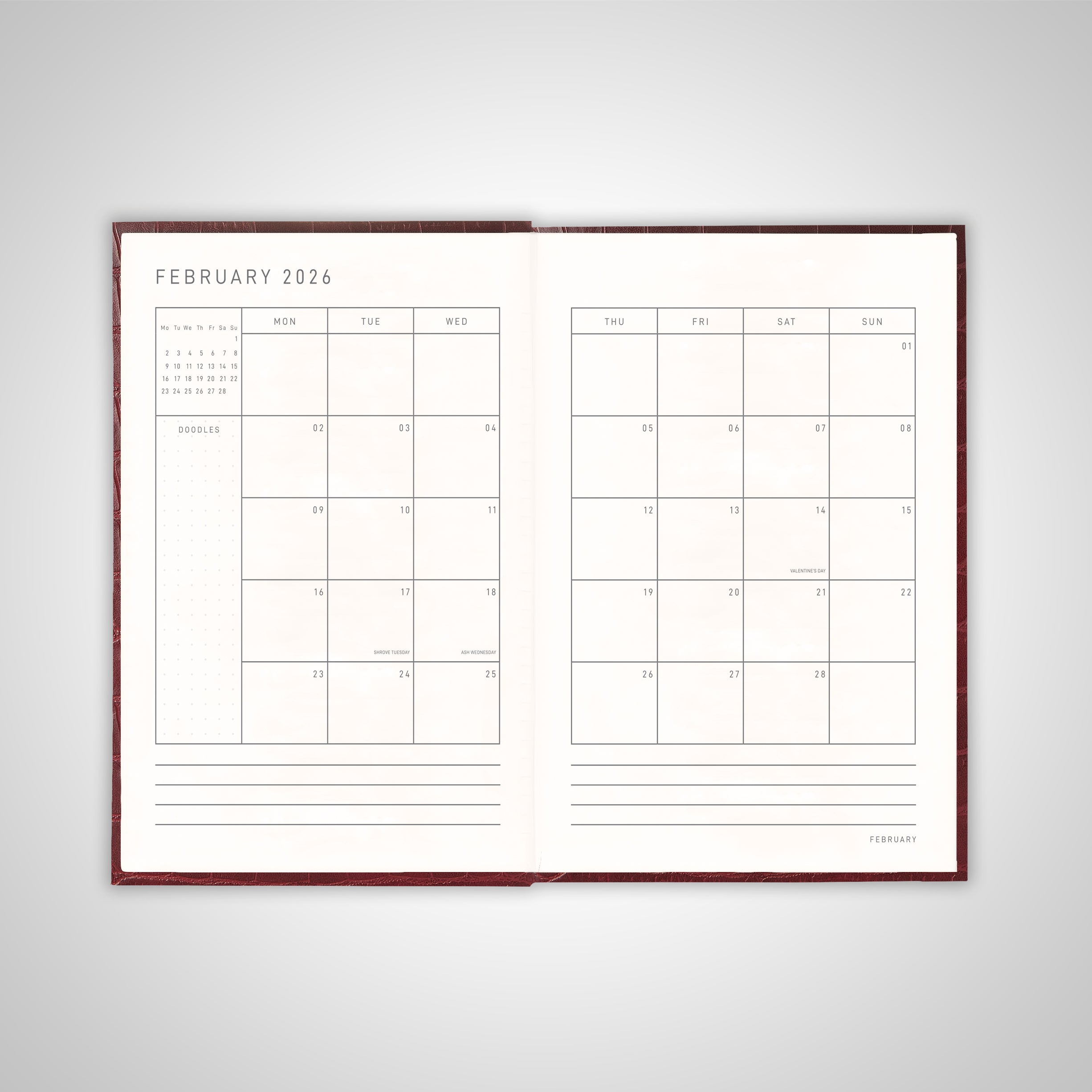 Burgundy Pocket Diary 2026 - Scribble & Dot