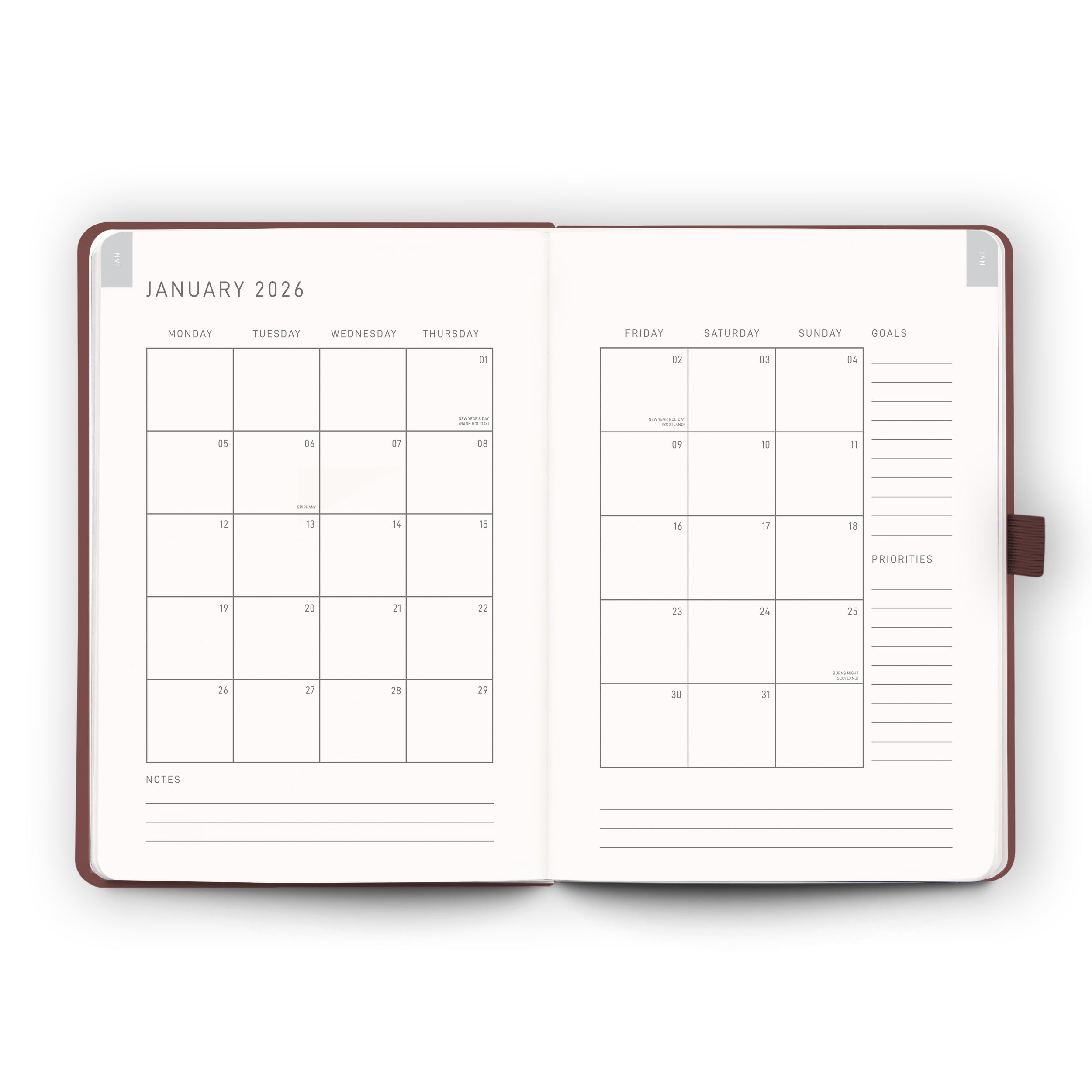 Dark Maroon - 2026 Diary - Day per Page A5