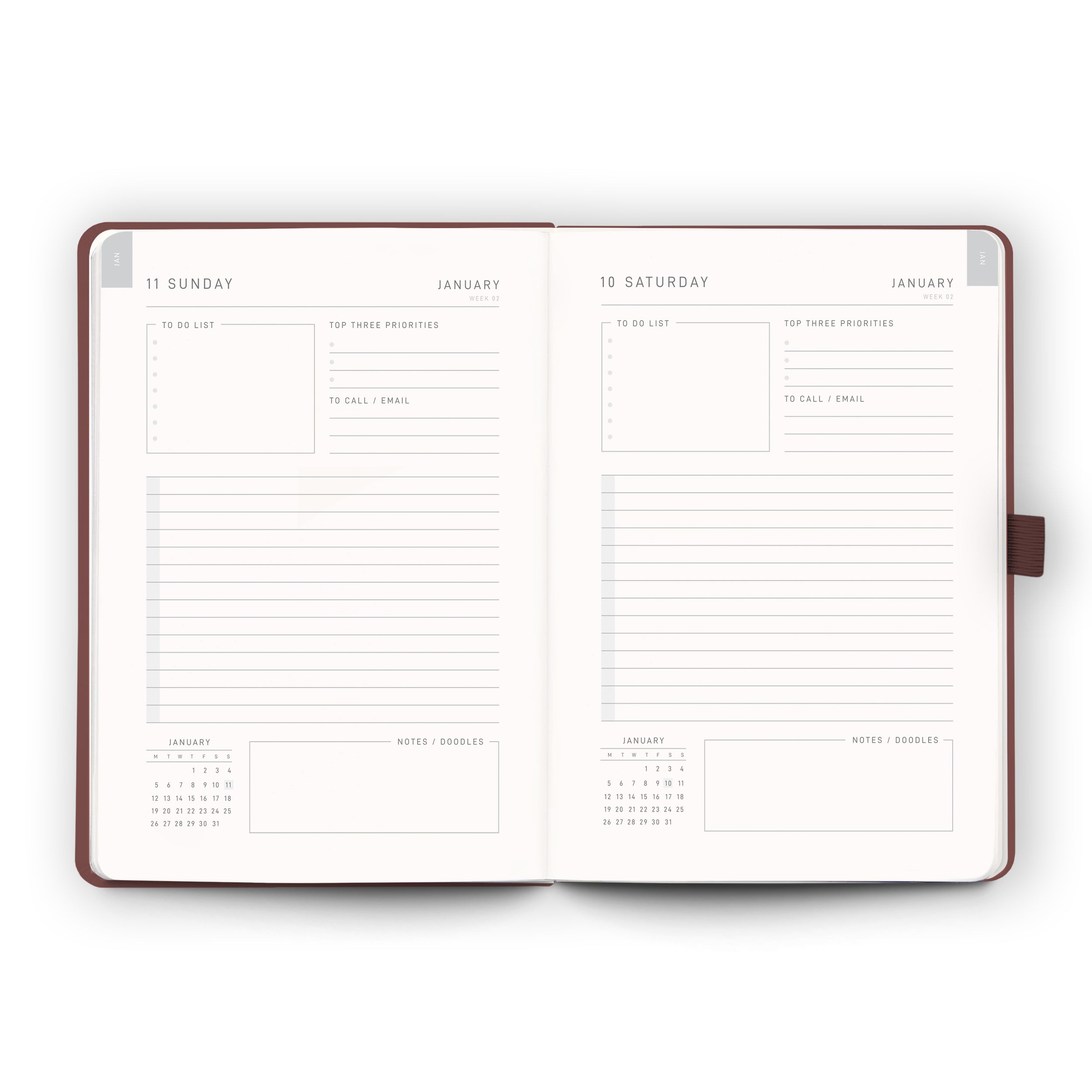 Dark Maroon - 2026 Diary - Day per Page A5