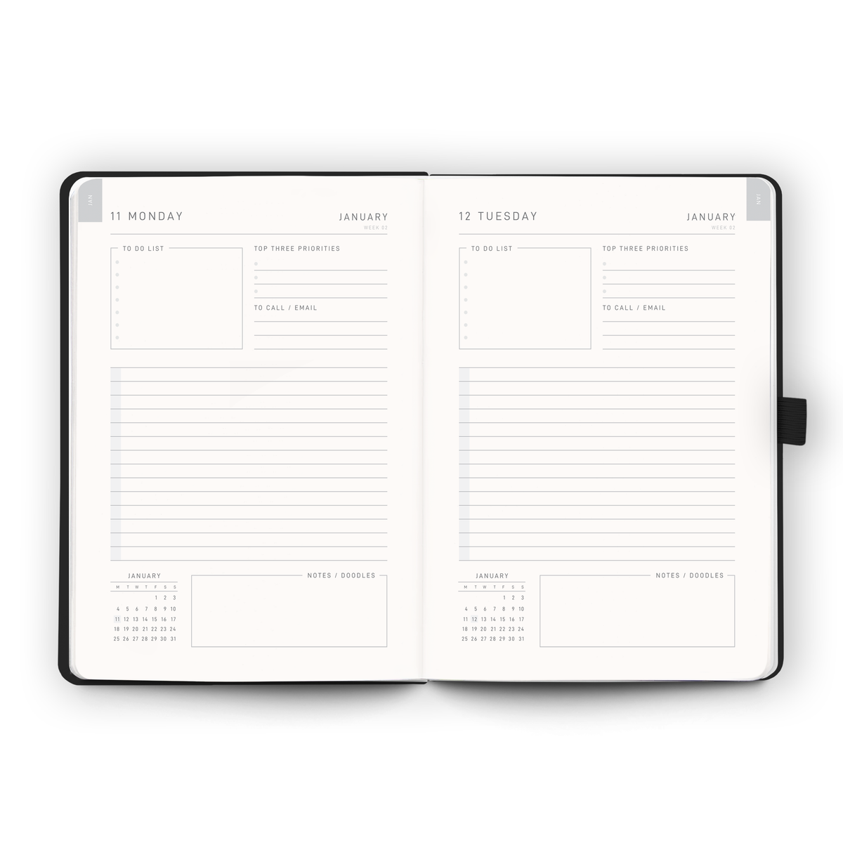 Open weekly planner spread inside the 2027 Daily Diary | Gold Bee