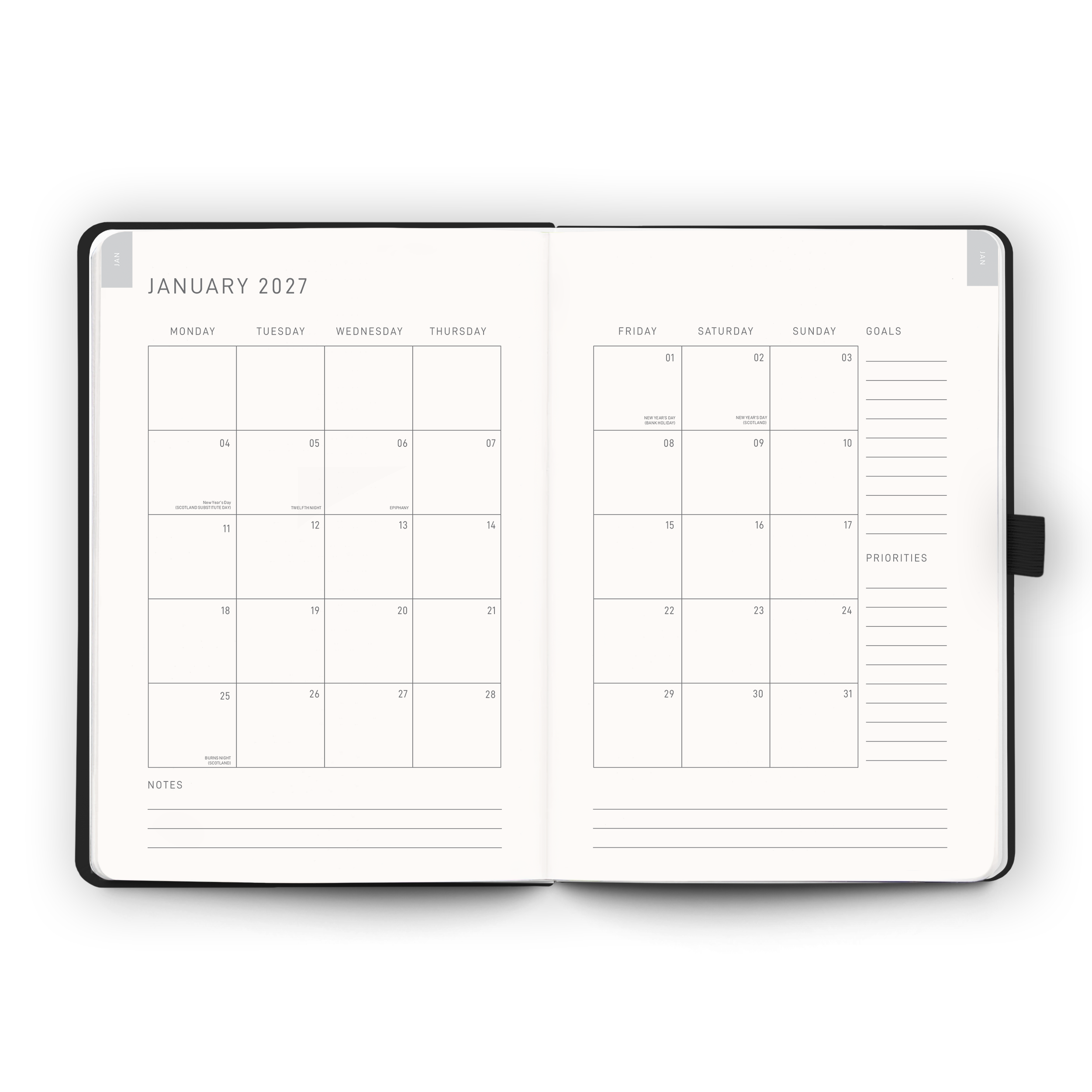 Open blank pages inside the 2027 Daily Diary | Gold Bee