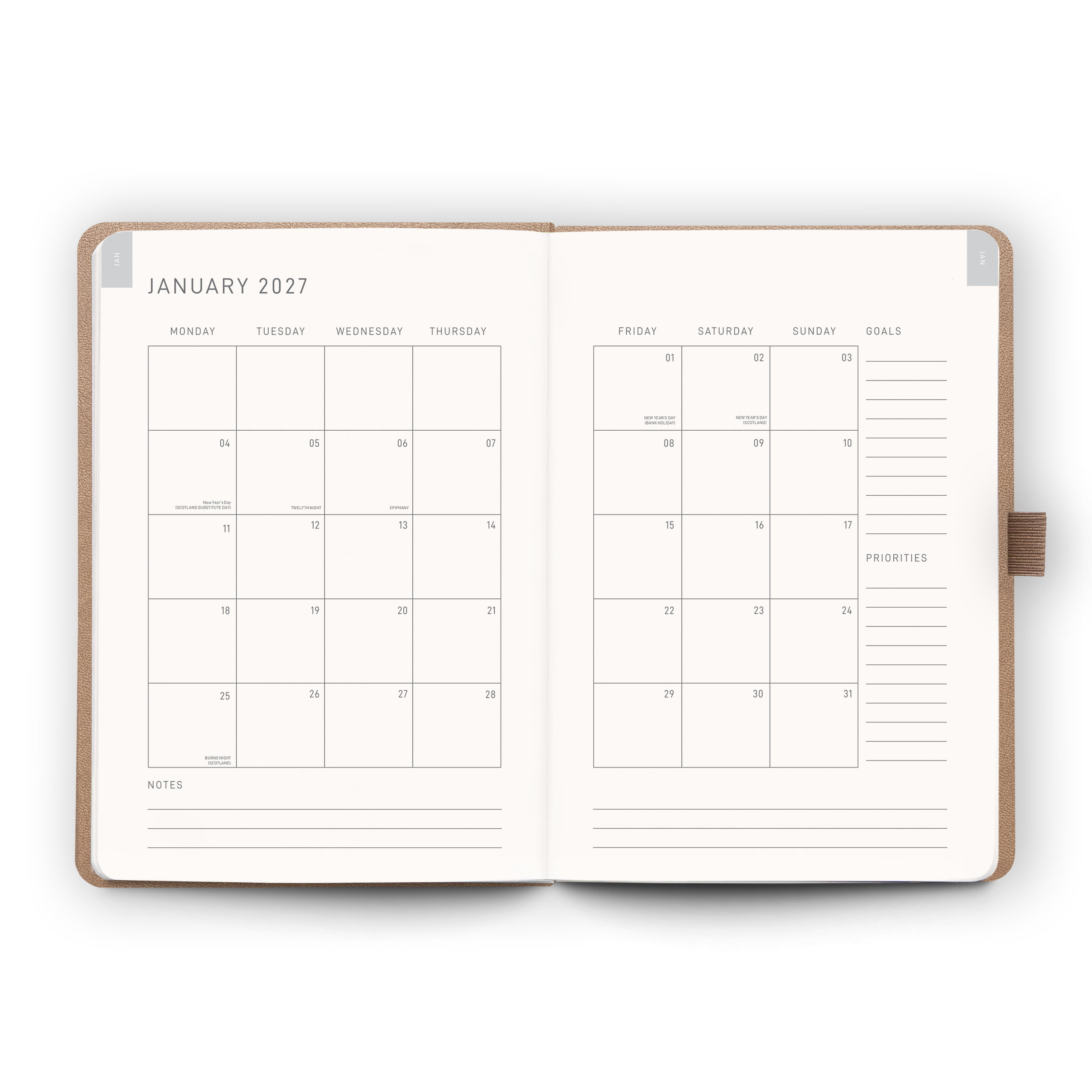 Open blank pages inside the 2027 Daily Diary | Mocha