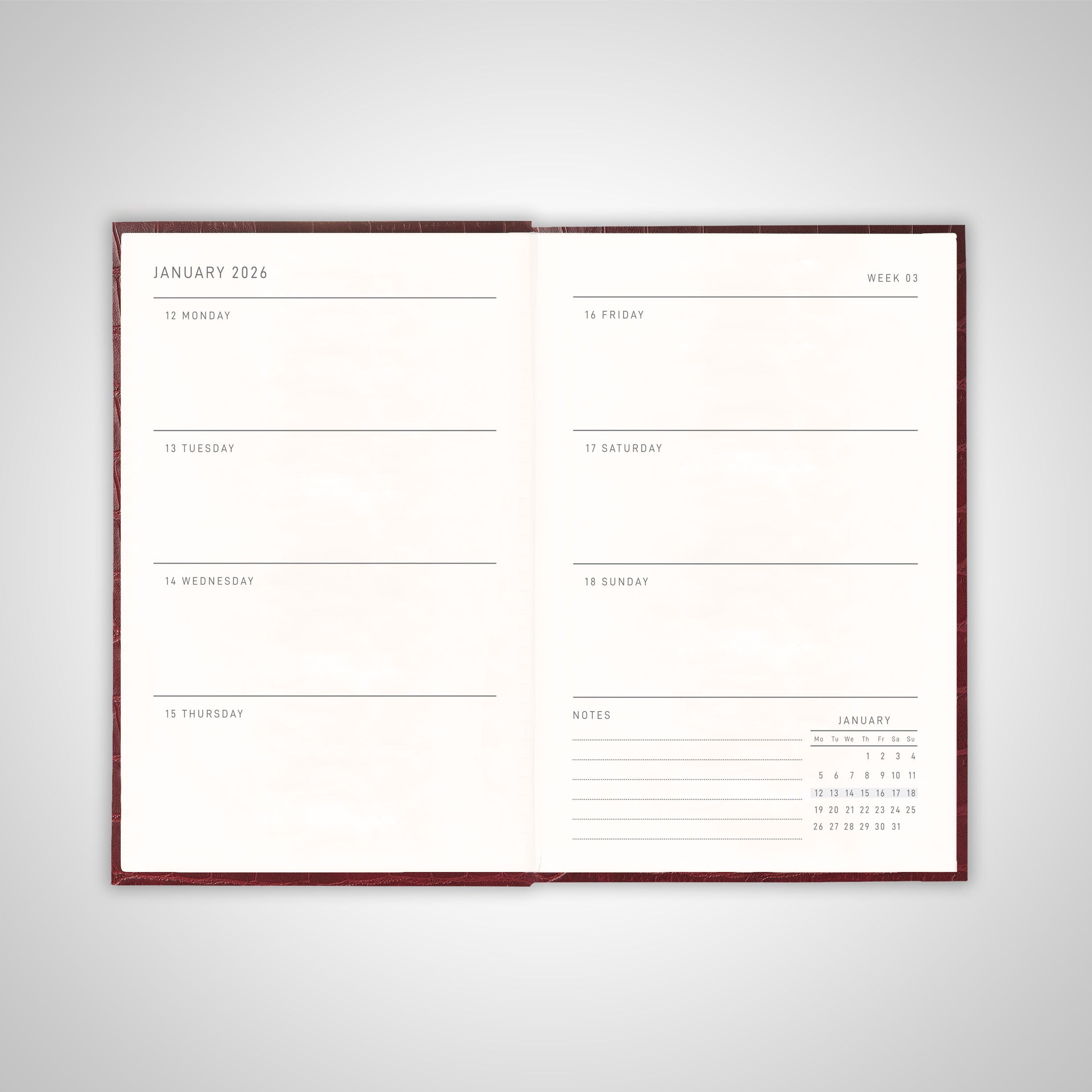 Burgundy Pocket Diary 2026