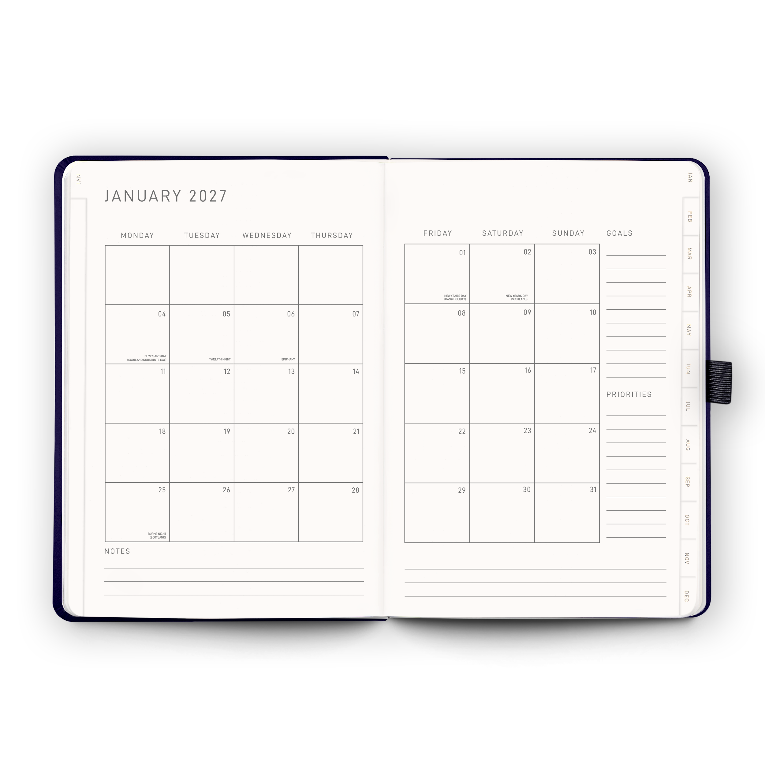 Open blank pages inside the 2027 Weekly Diary | Gold Bee