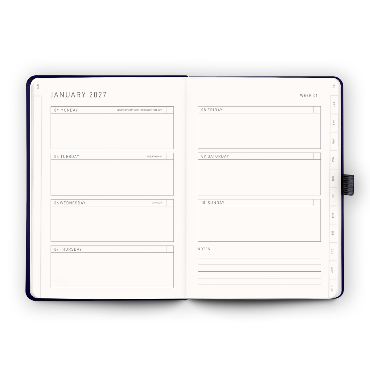 Open weekly planner spread inside the 2027 Weekly Diary | Sage Croc