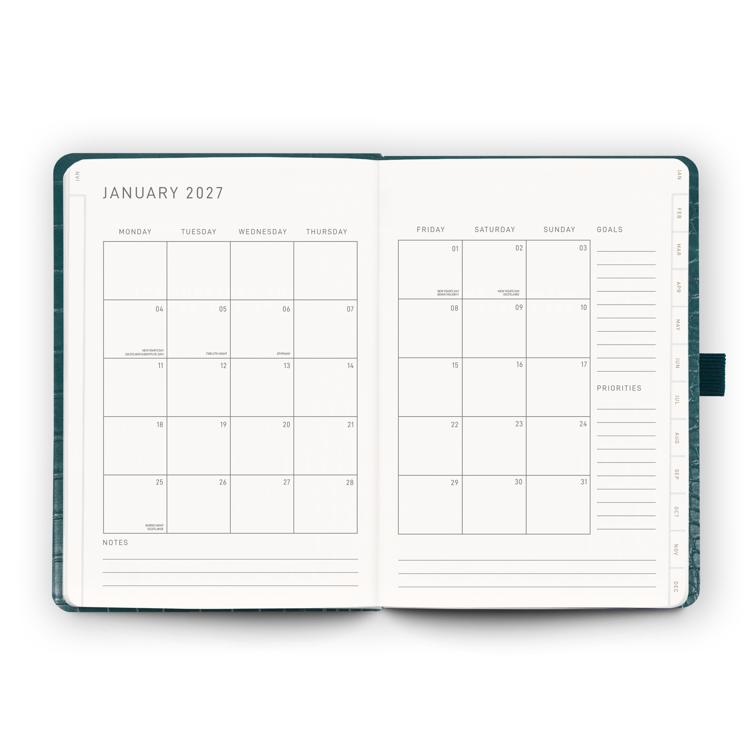 Open blank pages inside the 2027 Weekly Diary | Caspian Croc