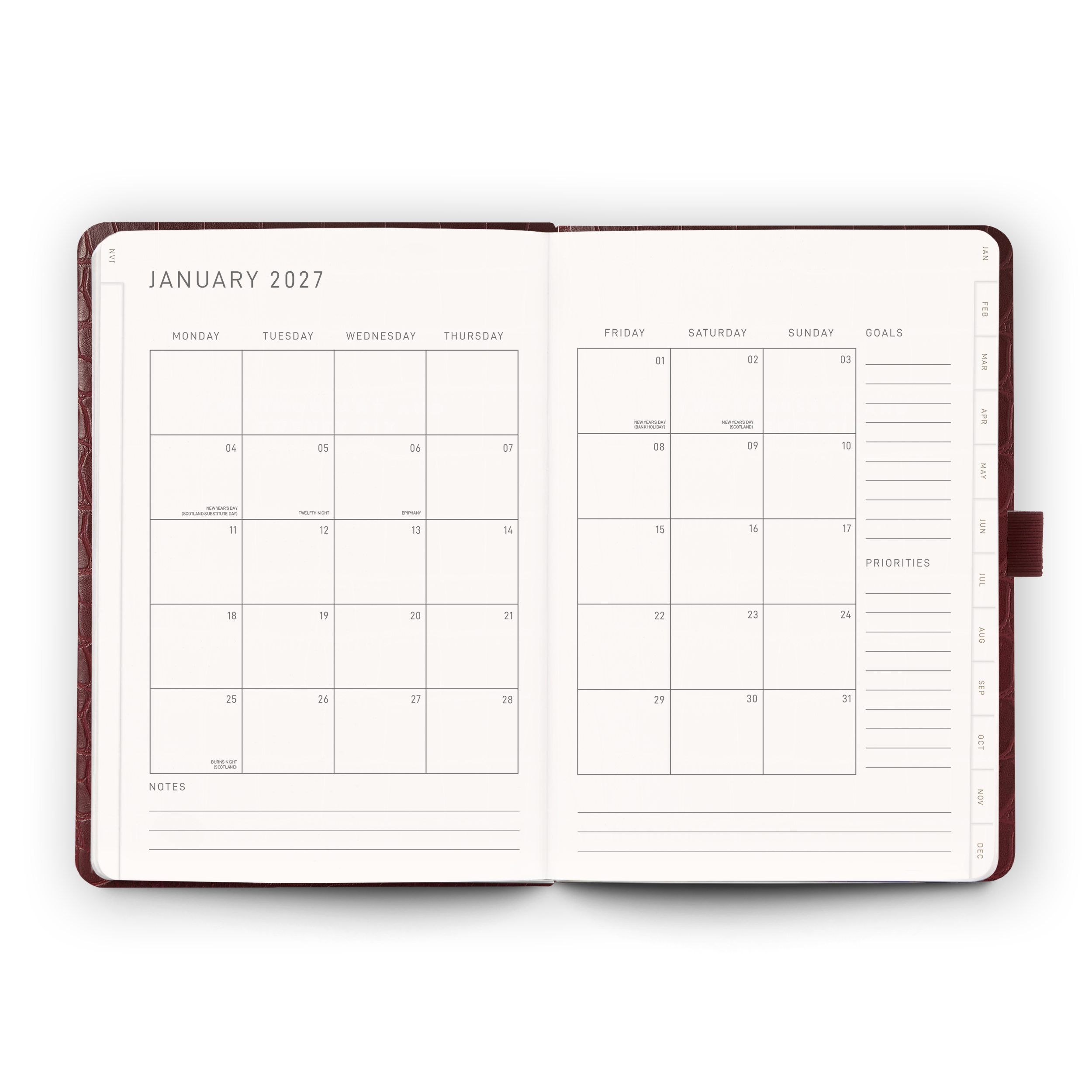 2027 Weekly Diary | Burgundy Croc