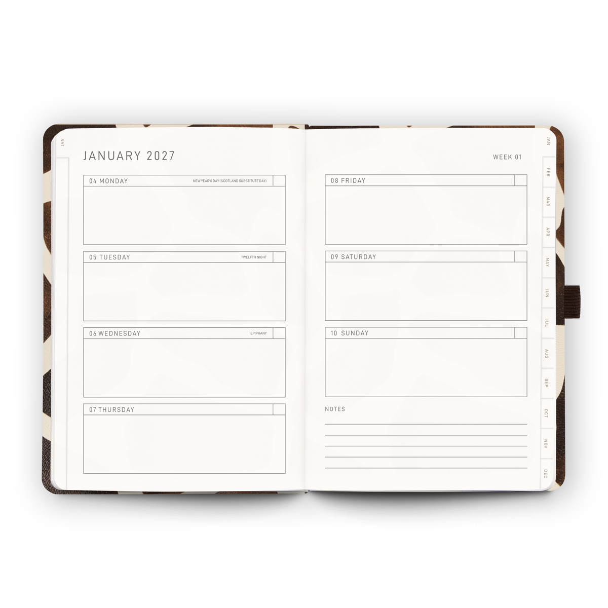 Open weekly planner spread inside the 2027 Weekly Diary | Hide