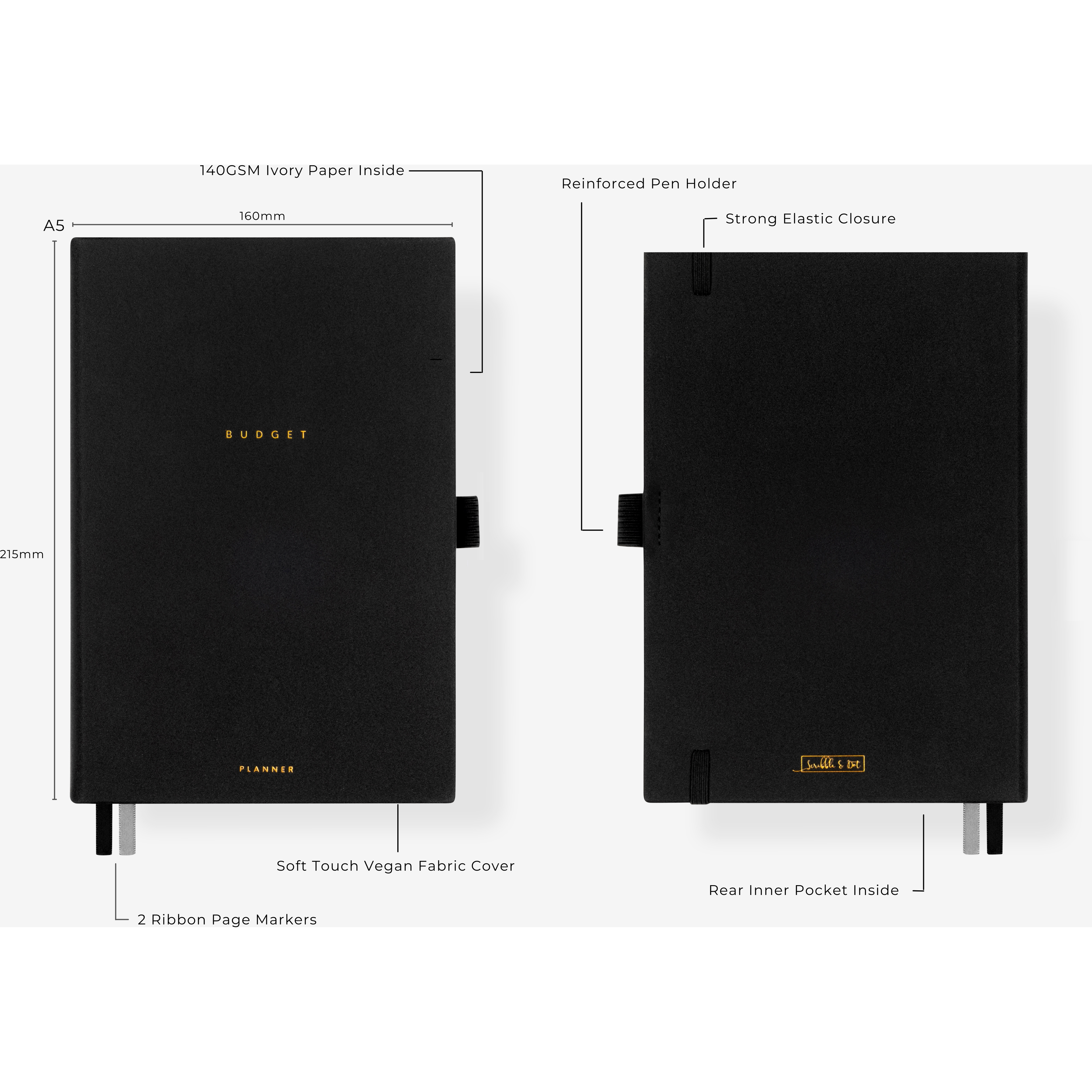 Budget Planner - Black A5 - Scribble & Dot