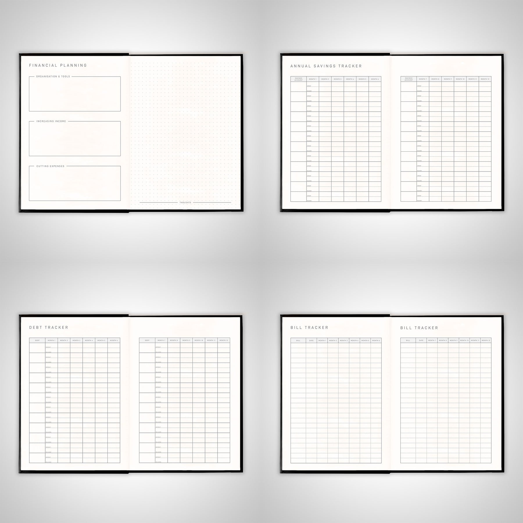 A5 Spiral - Bound Budget Planner. Savings Tracker, 72 Month-At-A-Glance  Pages and 4 Pages of Debt Trackers. 13 Tabs. 160 Pages of Thick 80 Lb.  Mohawk