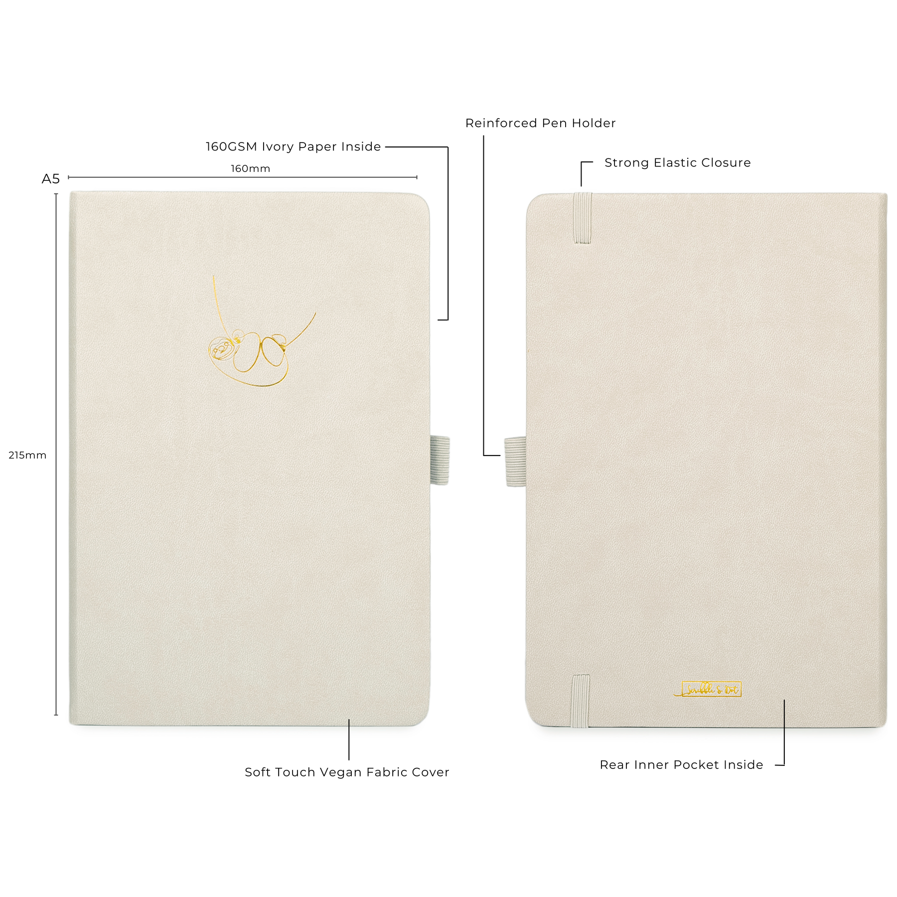 Bullet Journal/Carnet en pointillé A5 - Sloth - Ultra Épais, Papier 160gsm  – Cahier de Notes Signature, Relié